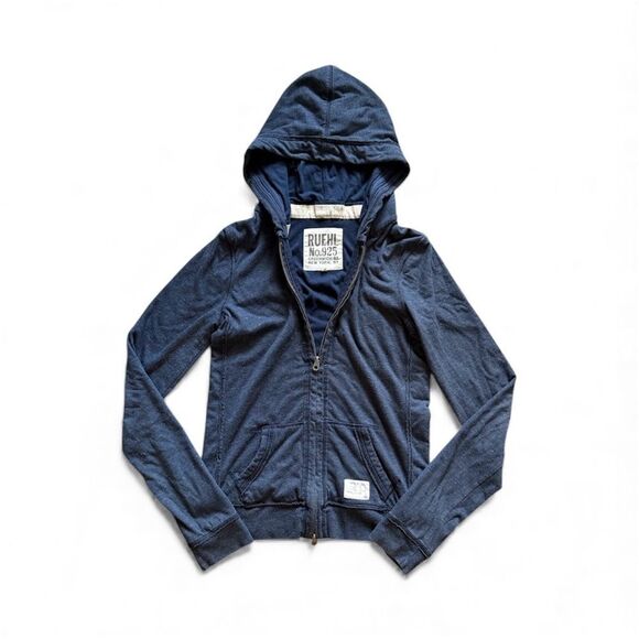 Ruehl No.925 Navy Blue Full Zip Hoodie Size Medium Y2K - Picture 1 of 4